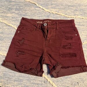 Vanilla Star Women's Dark Red Distressed Jean Shorts